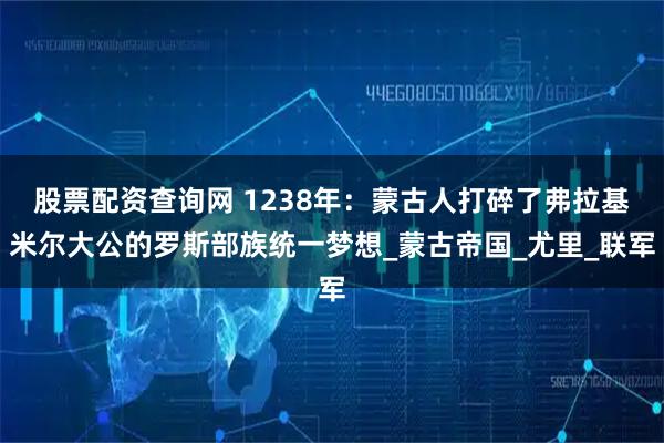 股票配资查询网 1238年：蒙古人打碎了弗拉基米尔大公的罗斯部族统一梦想_蒙古帝国_尤里_联军